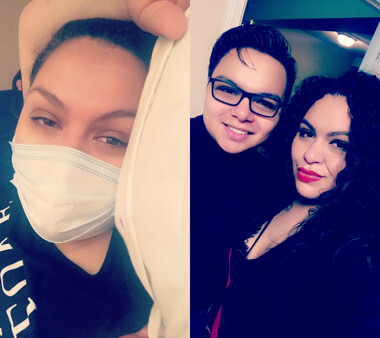 Martinez (left) when she was sick with coronavirus in March. On the right, she is posing with her 17-year old son Mario who tested positive for Covid-19.