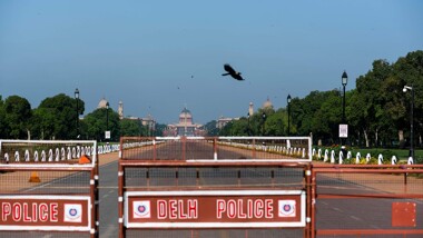A crow flies near Rashtrapati Bhavan, the presidential palace in New Delhi, on April 2. Air quality has markedly improved in India's capital since the country's coronavirus lockdown began last month. 
