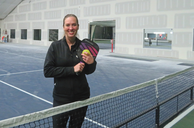 Woman in pickleball court