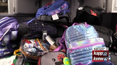 backpacks on a table