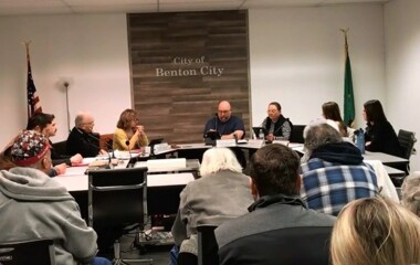 Benton City Council members and citizens sitting during a public Council meeting