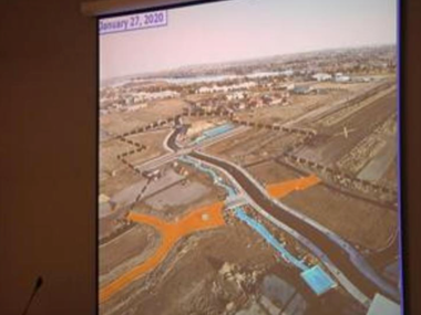 Aerial image of the Columbia Park Trail on a projector screen