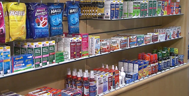 cold and flu medicine on store shelves