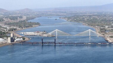 Columbia River and cable bridge