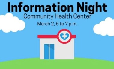 information night graphic with a health building illustration