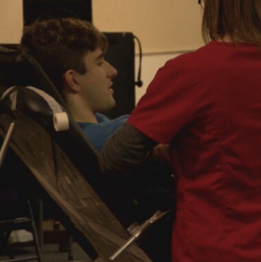 student giving blood