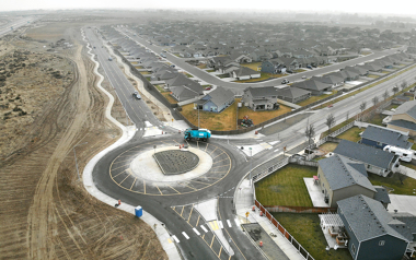 Roundabout and road
