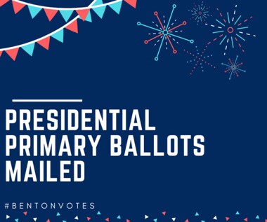 graphic of triangle flag and stars with text that reads presidential primary ballots mailed