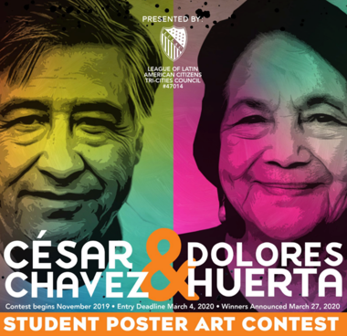 Colorized images of Cesar Chaves and Dolores Huerta