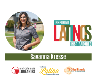 Inspiring Latinos graphic with photo of woman, Savanno Navaro Kress