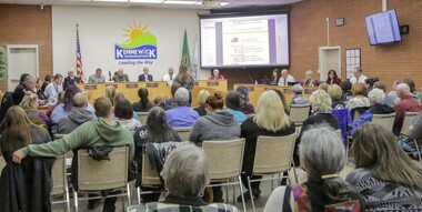 Crowd of people at Kennewick City Council meeting