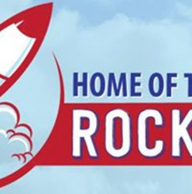 rocket ship logo that says home of the rockets