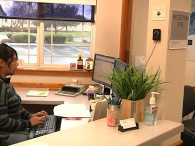 adult at a desk working on the computer