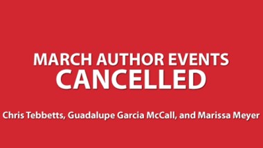 Graphic that reads author event cancelled