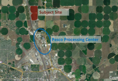 sattelite overview of new industrial site in relation to existing Pasco Provessing Center