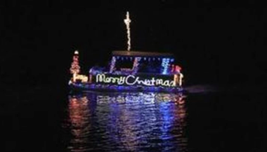 Boat lit with christmas decorations