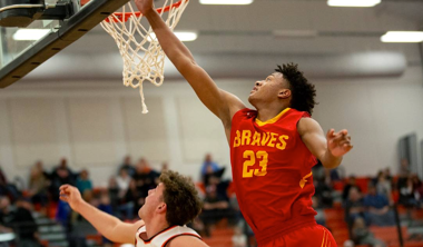 basketball players going for a layup