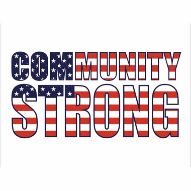 Community strong written as an american flag