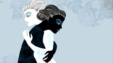 An illustration of two women embracing eachother